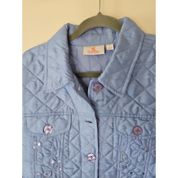 Quacker Factory Jacket Women L Blue Quilted Sequin Floral Embroidered Coastal - Picture 3 of 14